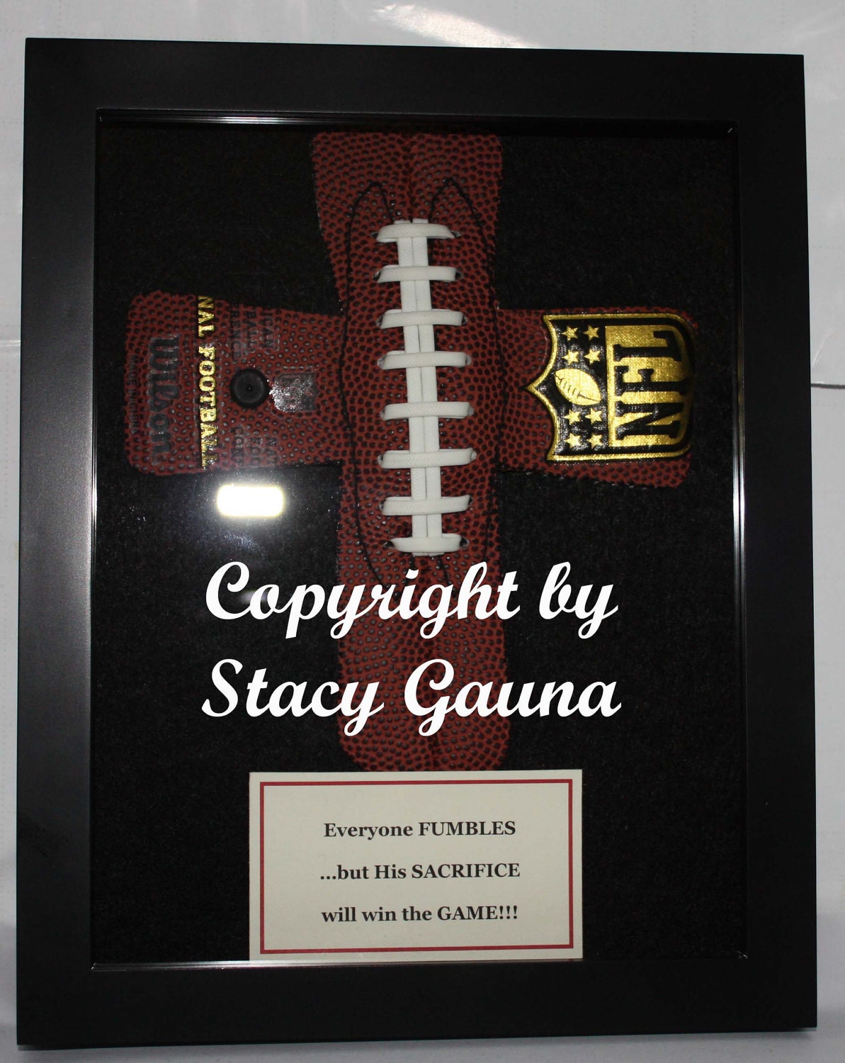 Personalized Football Cross in Shadowbox Frame