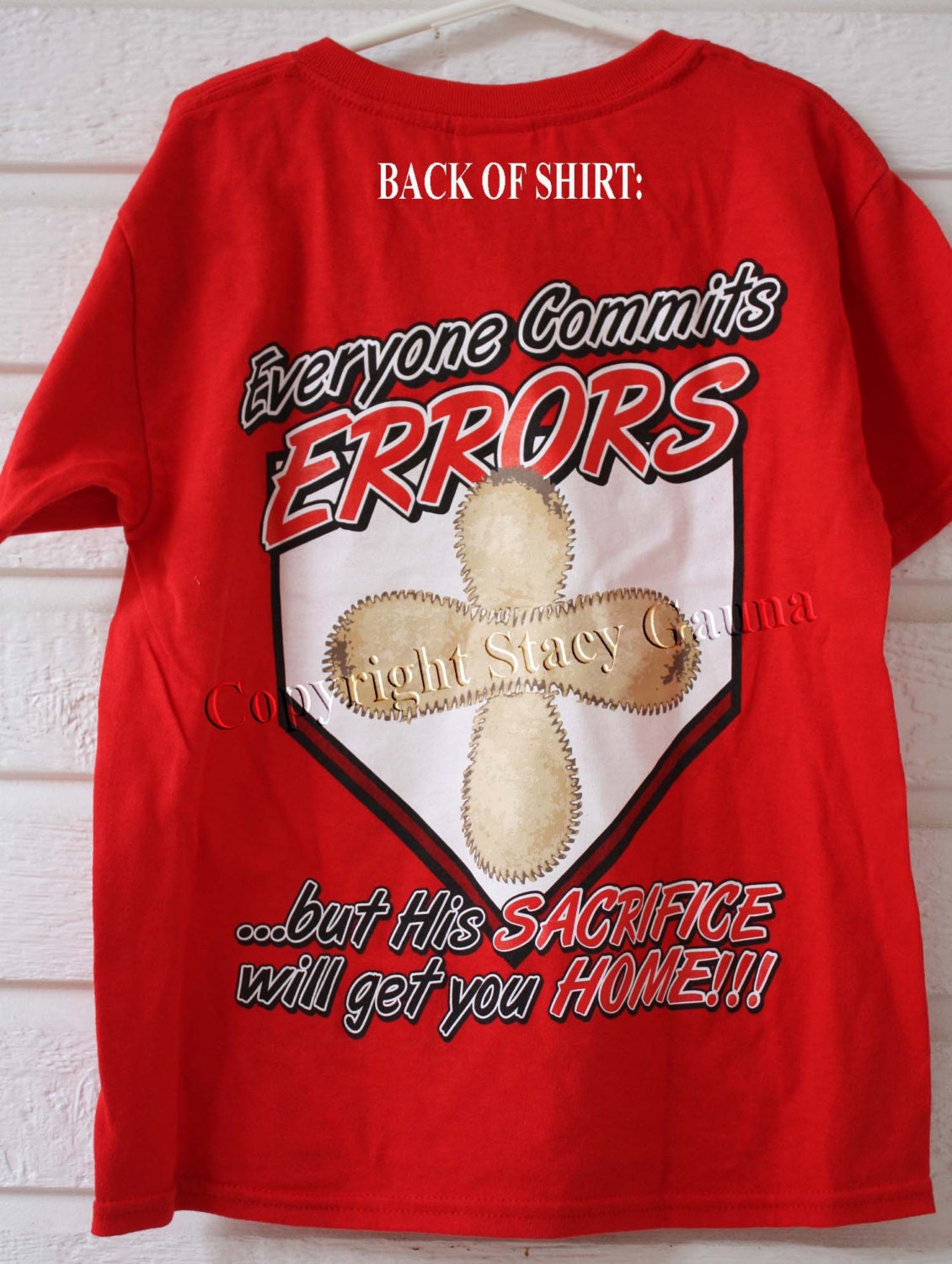 Baseball Cross T-Shirt for Boys, Girls, Adults & Kids -- with our "Everyone Commits Errors" Phrase on the back
