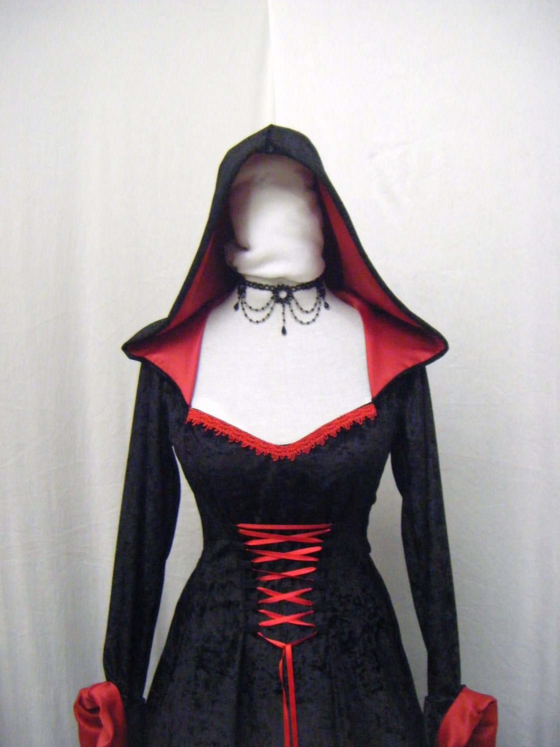 medieval renaissance vampire hooded gothic dress custom made