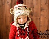Boy Sock Monkey Earflap Hat