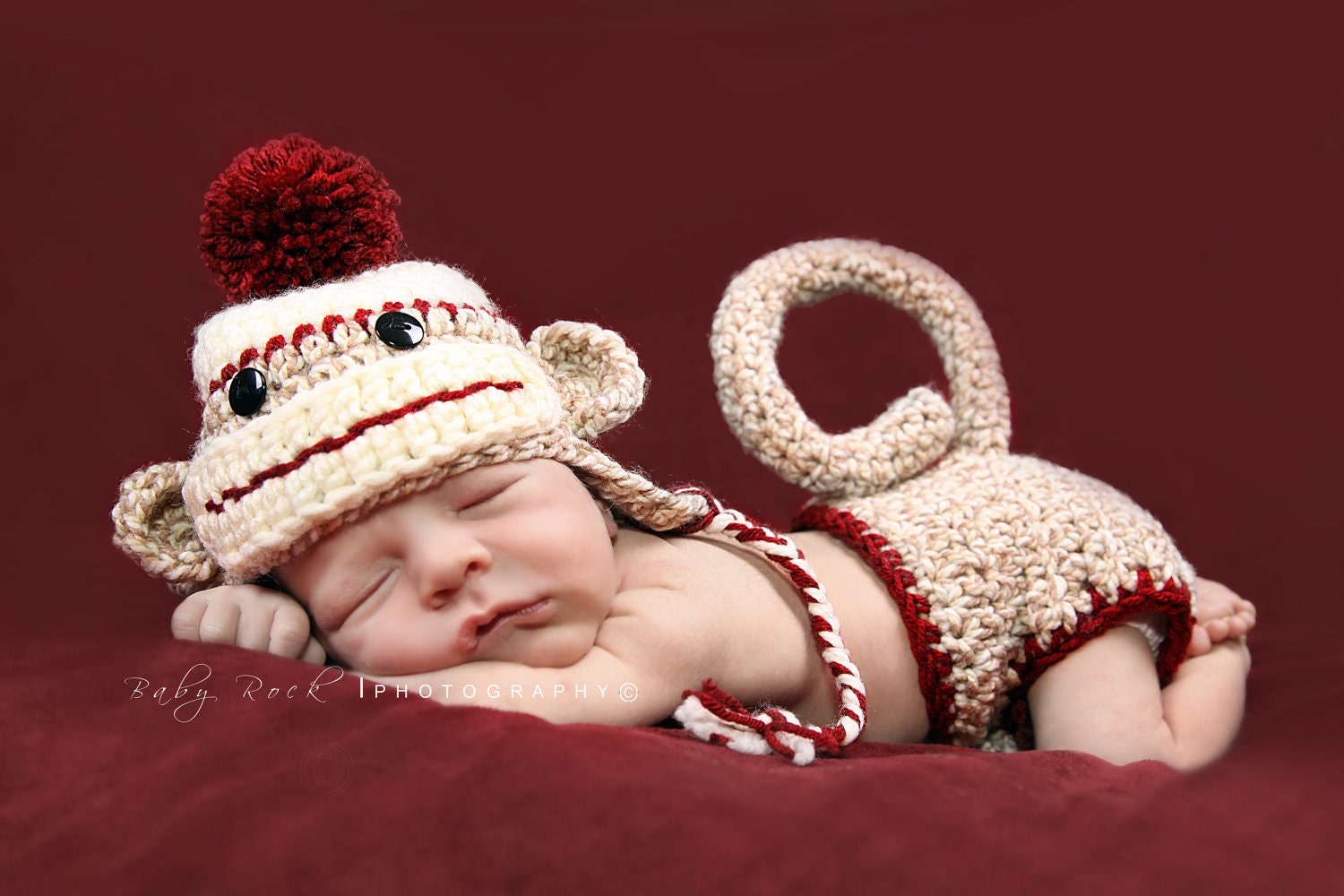 Boy Sock Monkey Set--Hat and Diaper Cover