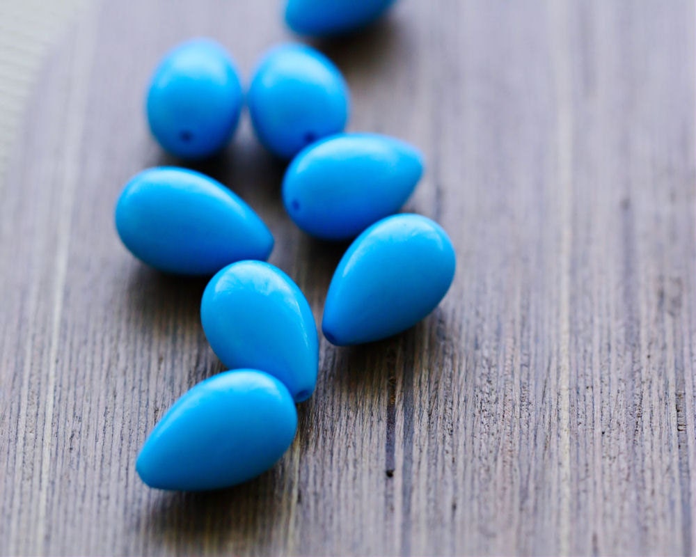 Vintage Acrylic Beads . Opaque Blue Teardrops . Low stock 2 lots only