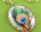 Peacock Feather Bubble Necklace in Gold, Green and Blue