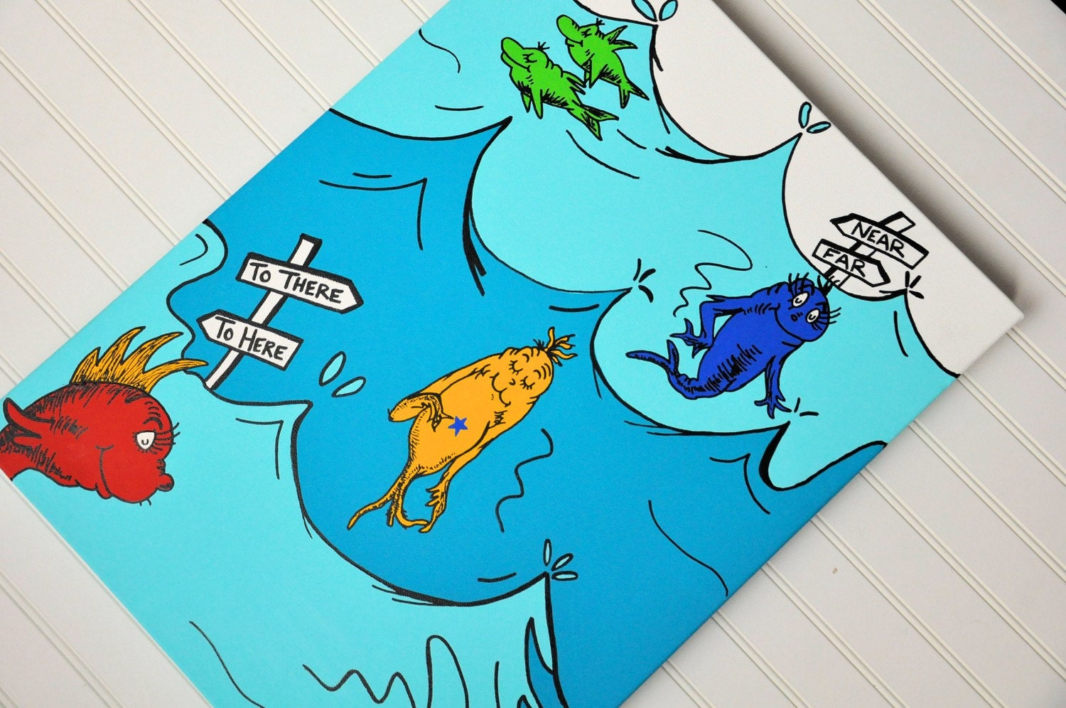 Dr. Seuss-One Fish, Two Fish- 18X24 Canvas ORIGINAL Painting