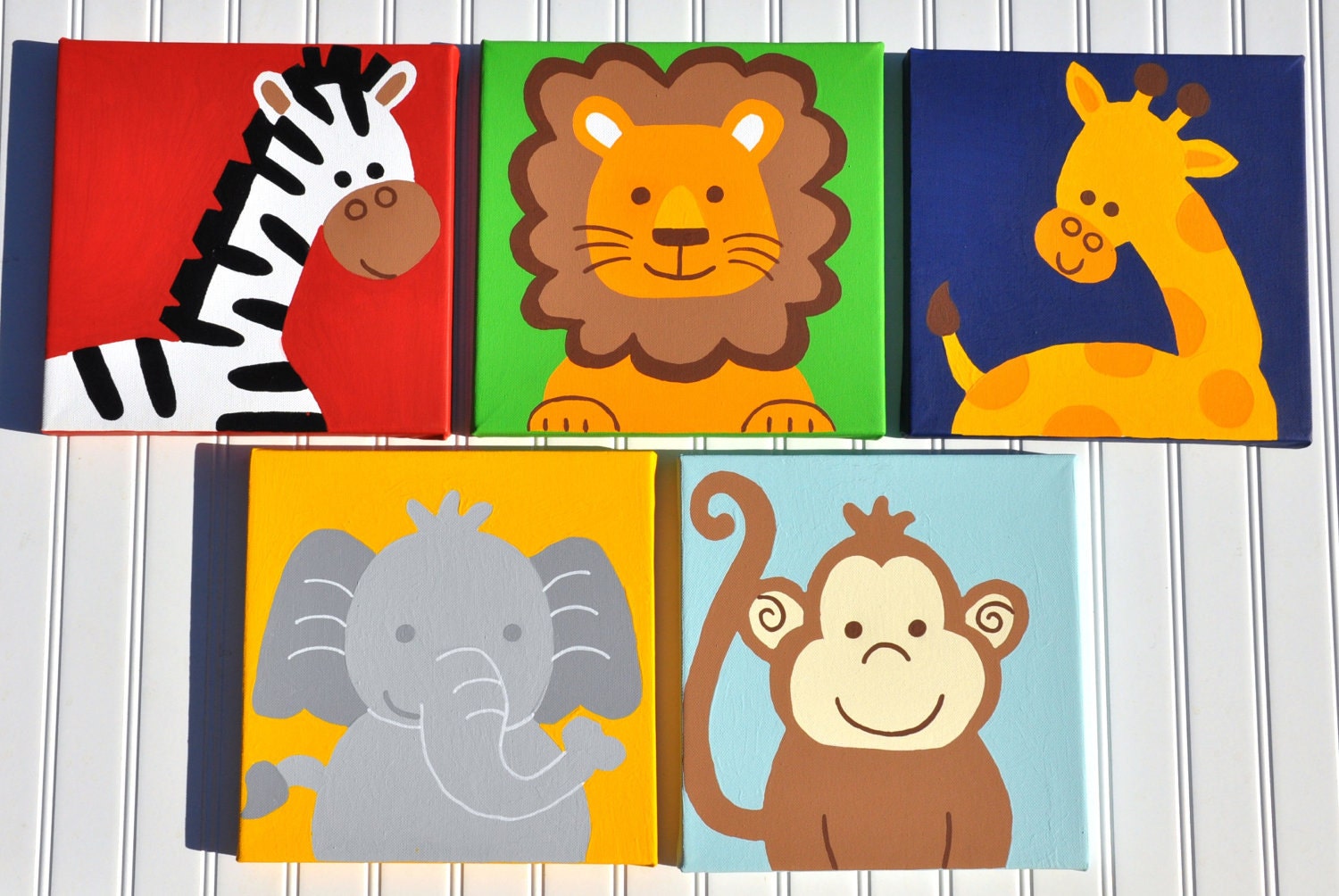 5 Piece Colorful Animal Nursery Set- Lion, Monkey, Elephant, Giraffe, and Zebras OH MY