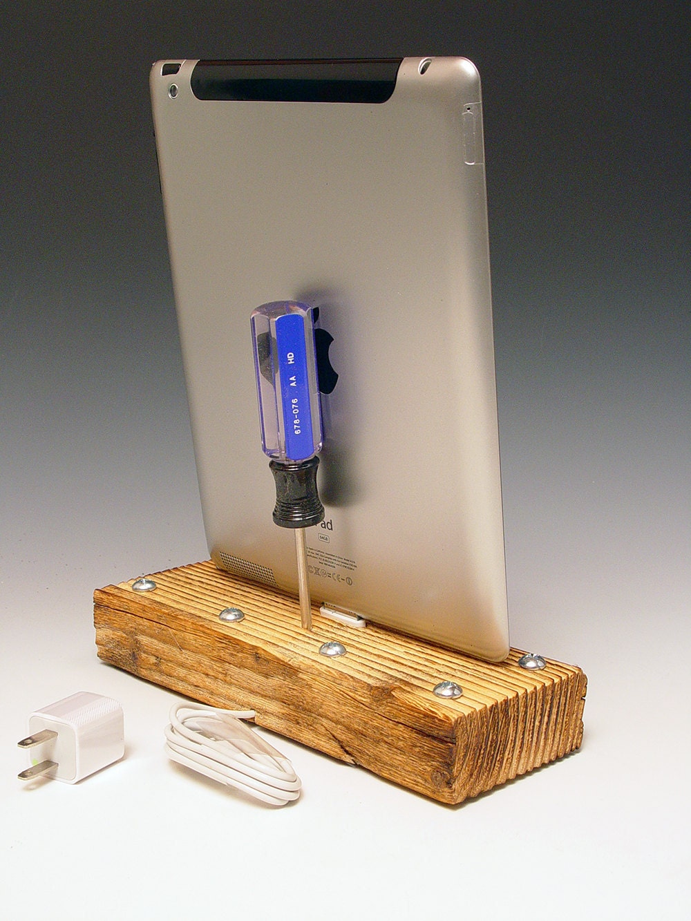 iPad dock. Charge and sync. Handmade from repurposed tools and recycled two by four. Functional desk art. FAST SHIPPING. 146