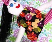 Rag Doll Long Legs Pink Stripes Black Hair OOAK Handmade