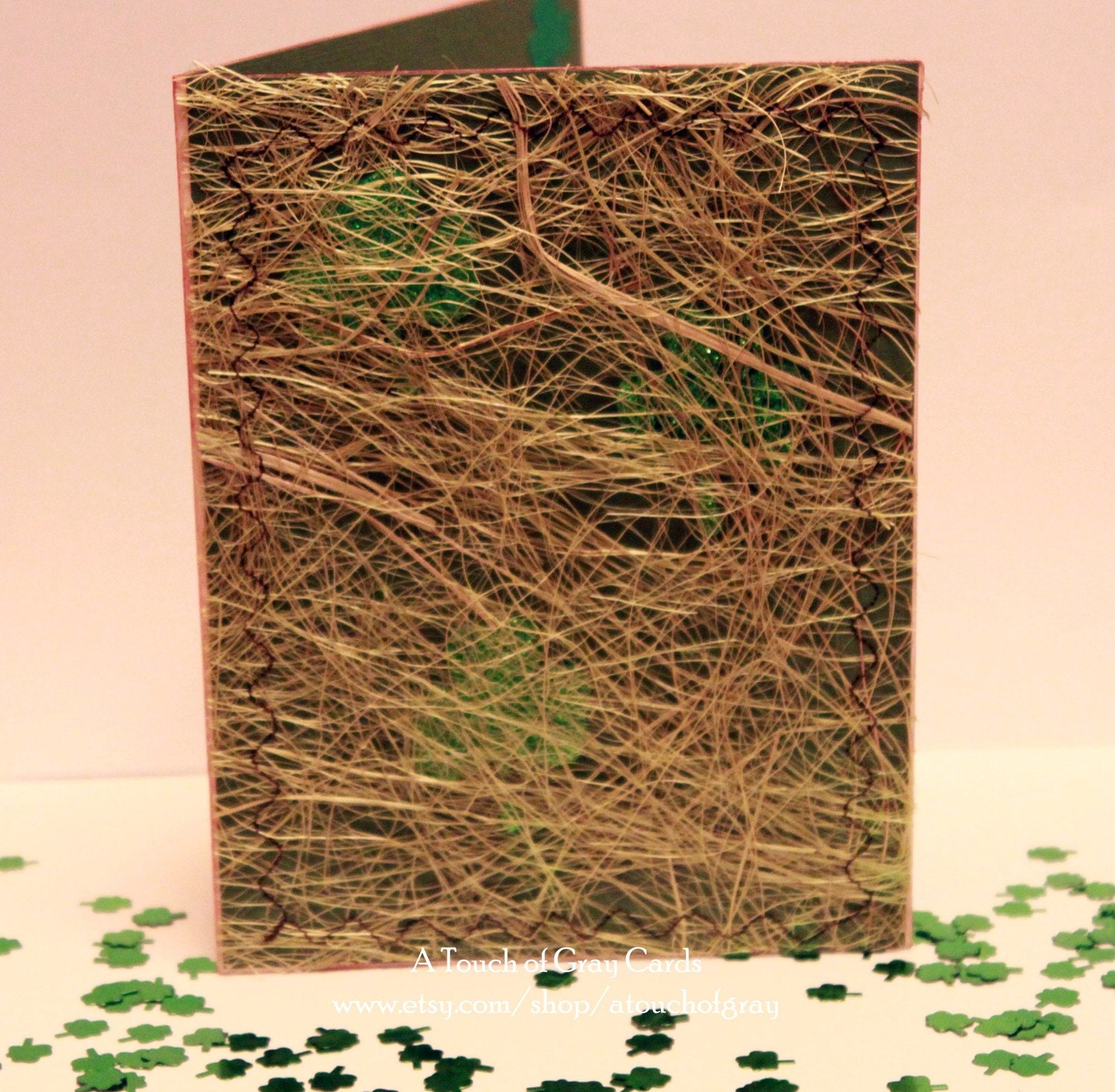 St. Patrick's Day Card - Looking for Shamrocks - Fiber Weaved St. Patricks Day Handmade Card