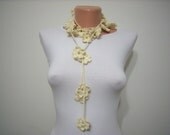 Hand Crochet Cream Flower Scarf- Long Necklace Winter Accessories-Fashion ,Elegant 2012