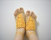 Yellow Barefoot Sandals-Wedding Summer,Hand Crochet,Victorian, Sexy-READY TO SHIP