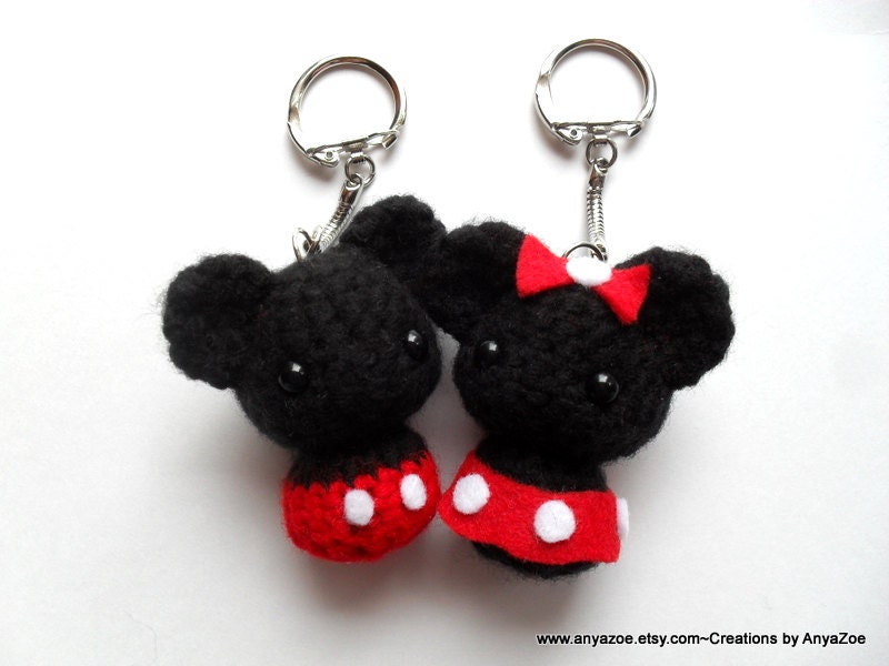 Mickey and Minnie Mouse Amigurumi Keychains