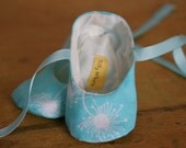 Baby Booties Fabric Turquoise and White Dandelion  - Last Pair