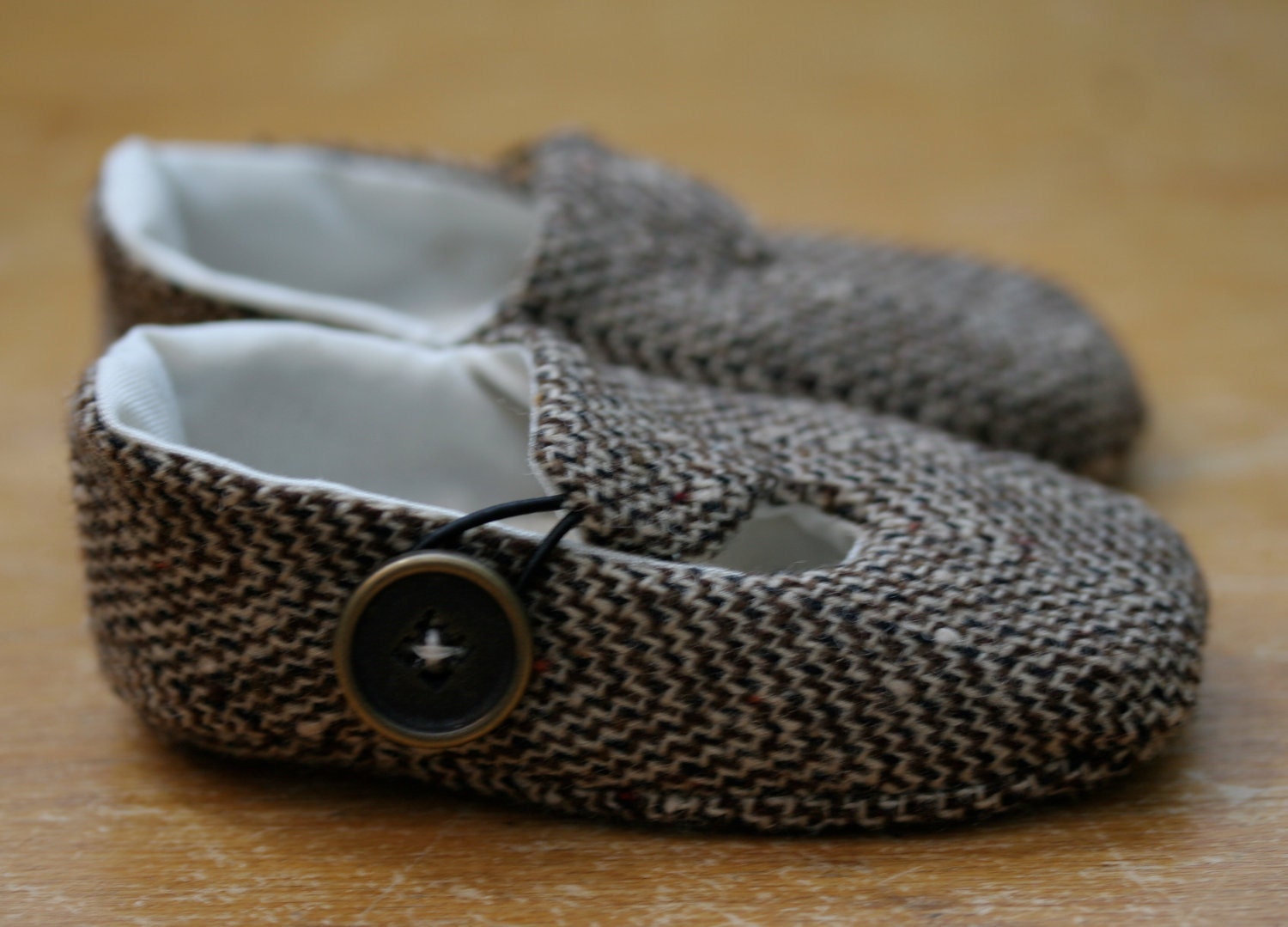 Baby Boy Shoes Warm Brown Tweed Wool Loafers, Soft Sole Baby Booties