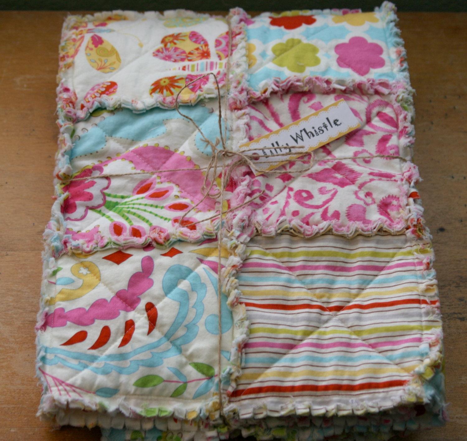 Cotton Rag Quilt for Baby Girl Butterflies and Stripes