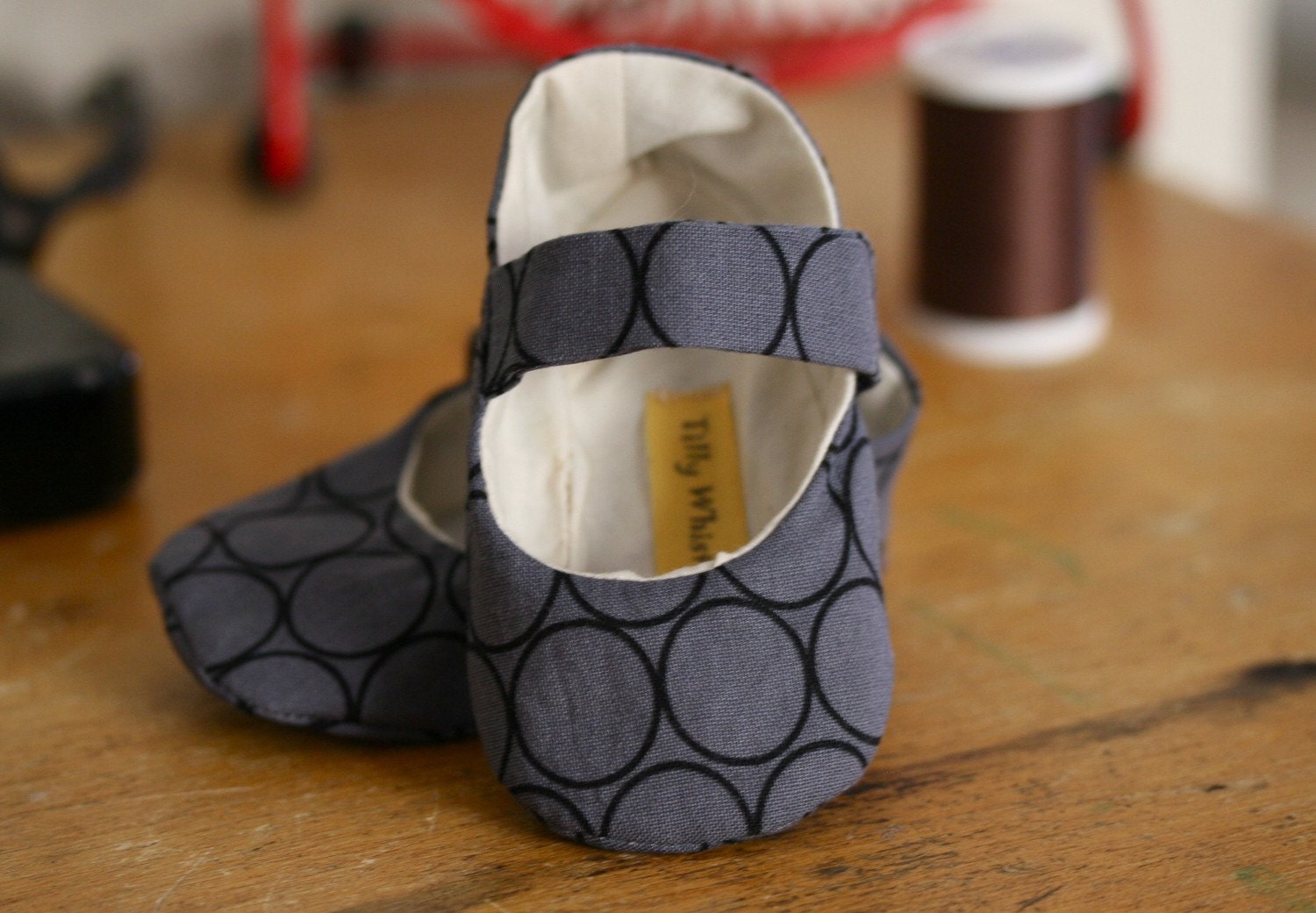 Baby Girl Shoes Grey Circles - Ready to Ship