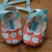 Coral and Blue Polka Dot Ballet Slipper Baby Booties