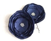 Blue Wedding Flower Hair Clips - Bridal Hair Accessories - Navy Blue Flower - Flower Hair Pins
