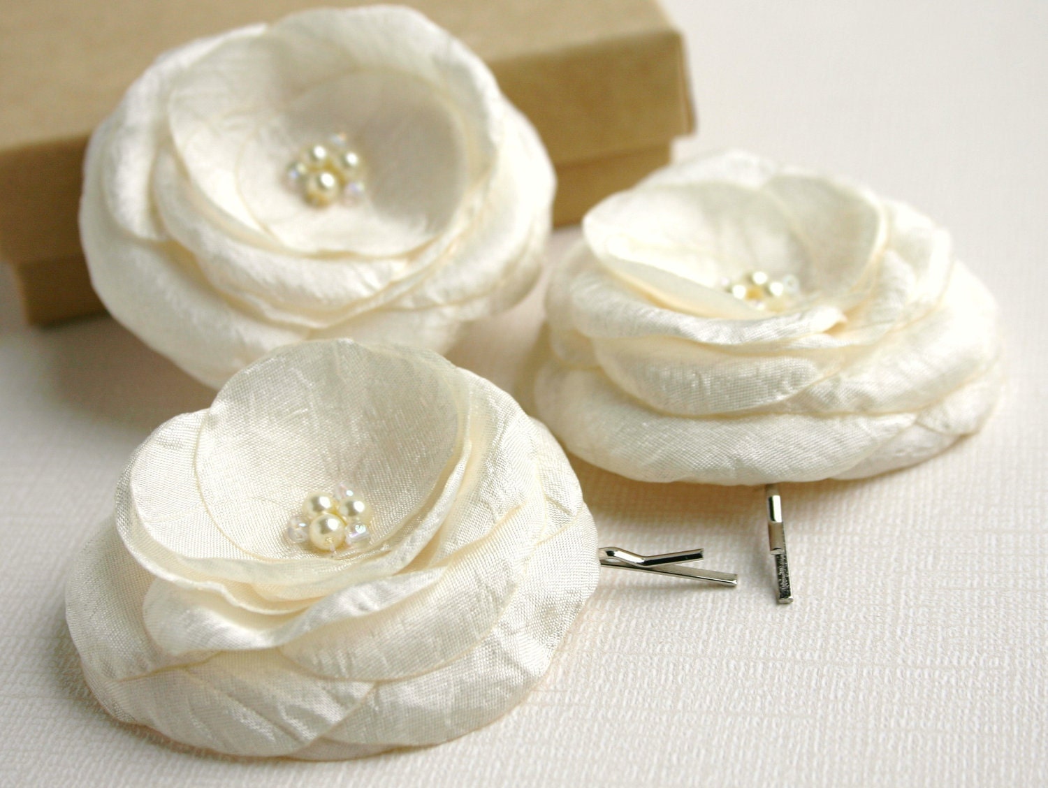Wedding Ivory Flower Hair Clips - Bridal Hair Accessories - Ivory Hair Pins - Flower Hair Piece