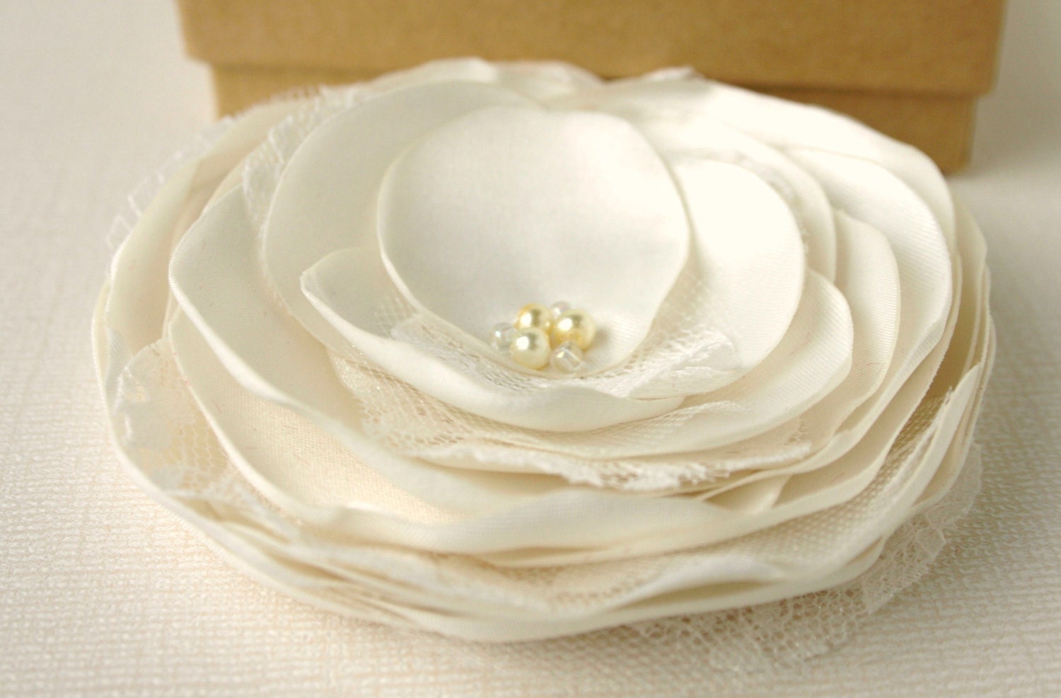 Ivory Flower Hair Clip With Lace - Wedding Hair Accessory - Bridal Flower Hair Piece - Lace Fower - Fascinator