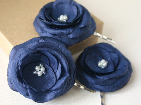 2. Navy Blue Flower Hair Clip for Prom - wide 5