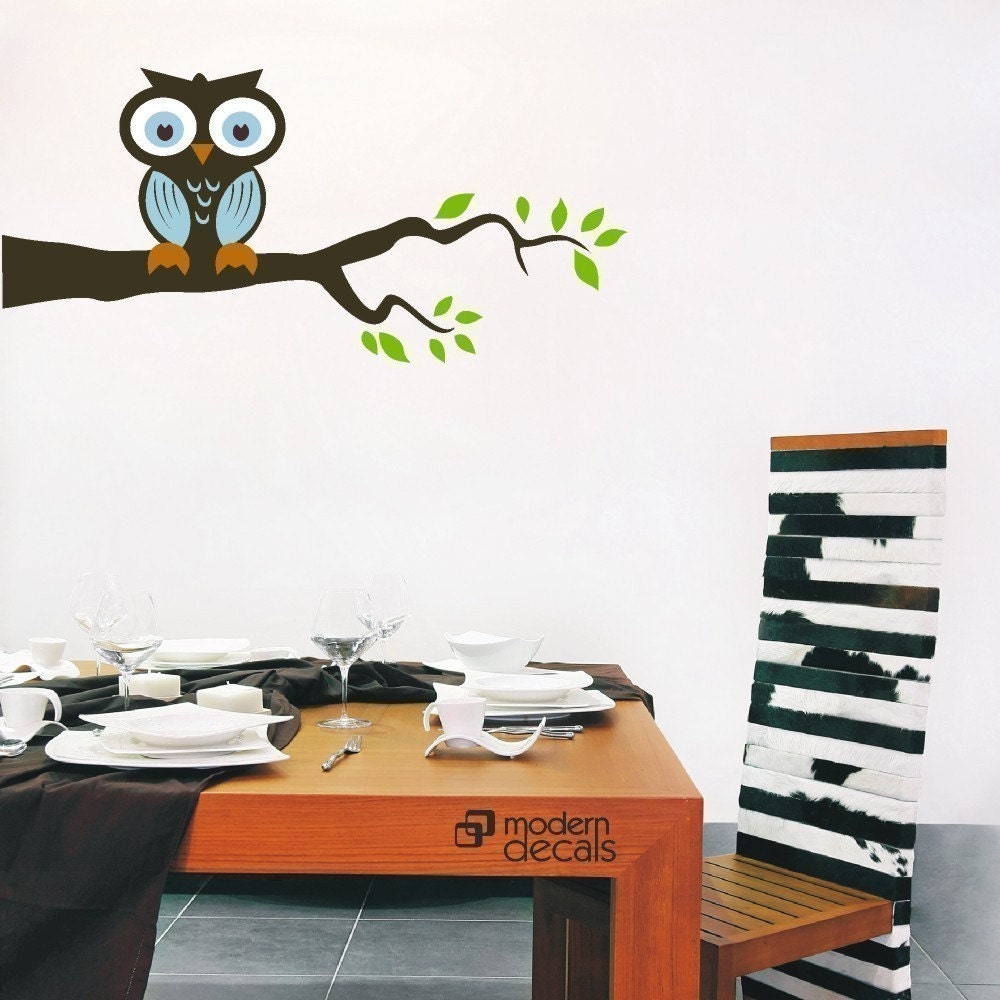 OWL on a Branch Vinyl Wall Art Decal Sticker by pinktobluekids