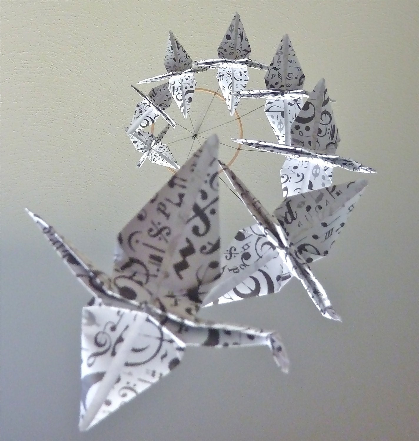 Origami Crane Mobile Children Decor - Baby Mobile - Art Mobile - Nursery Home Decor Unique Music White Teacher - Eco Friendly