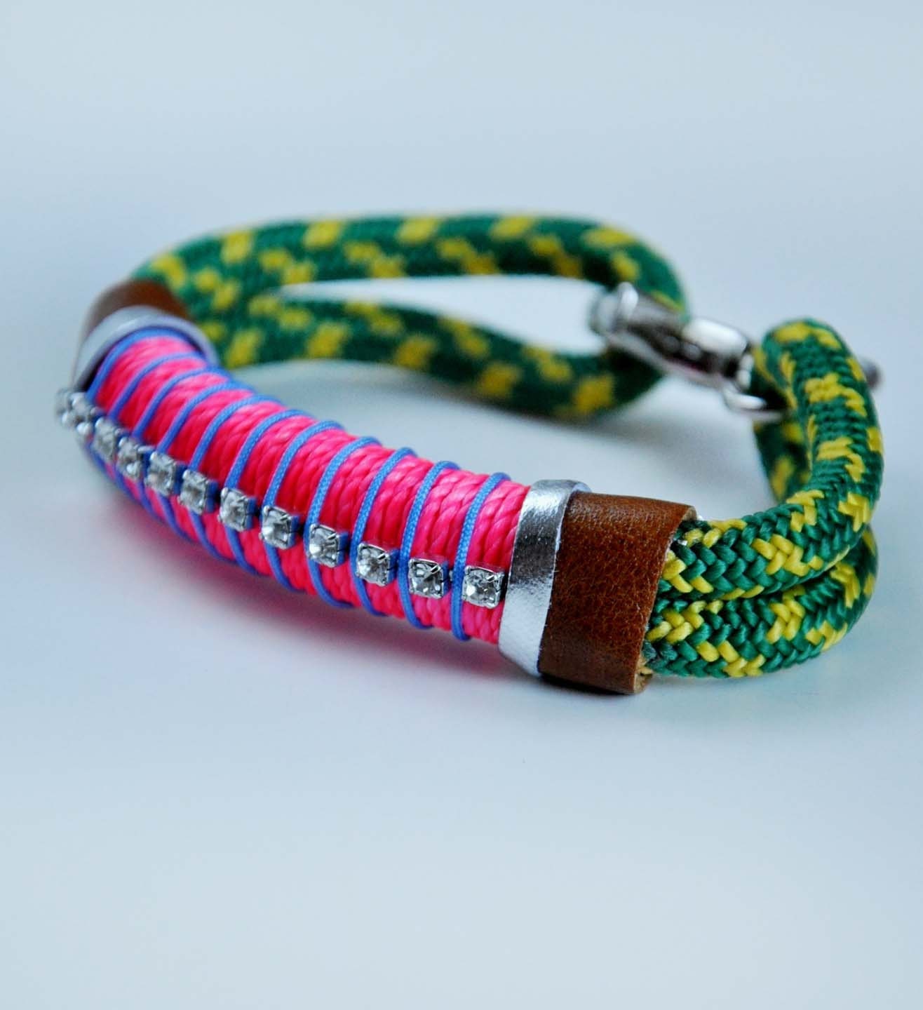 Neon pink and green rope bracelet