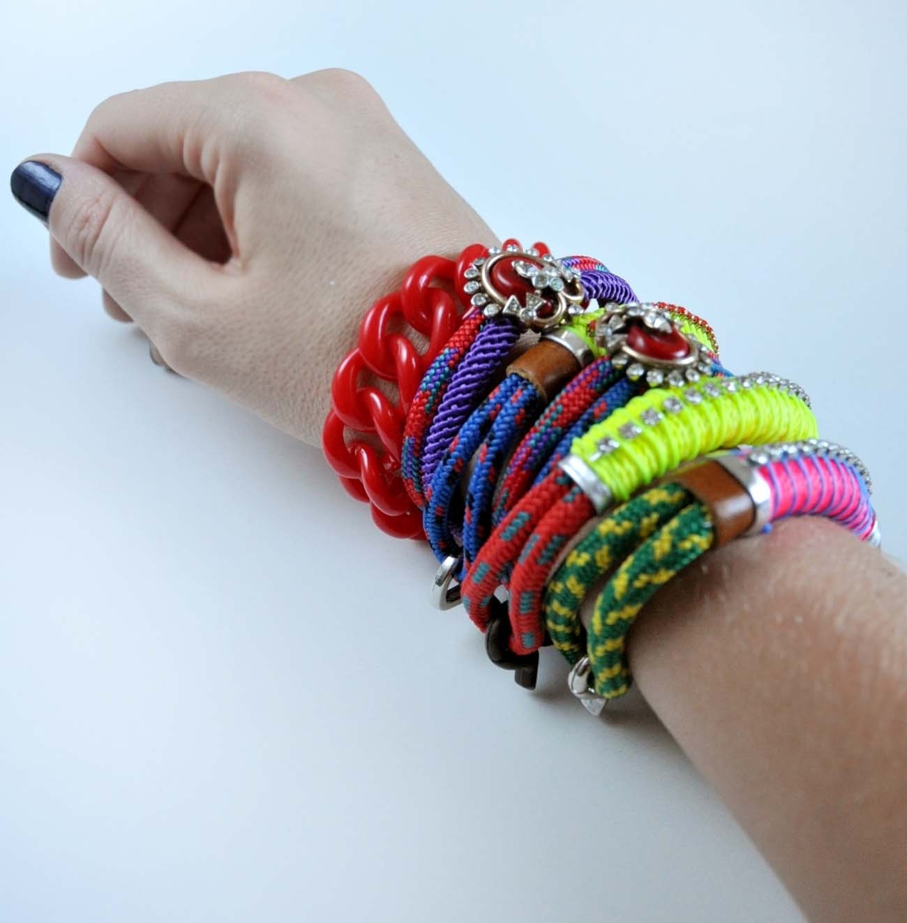 Neon pink and green rope bracelet
