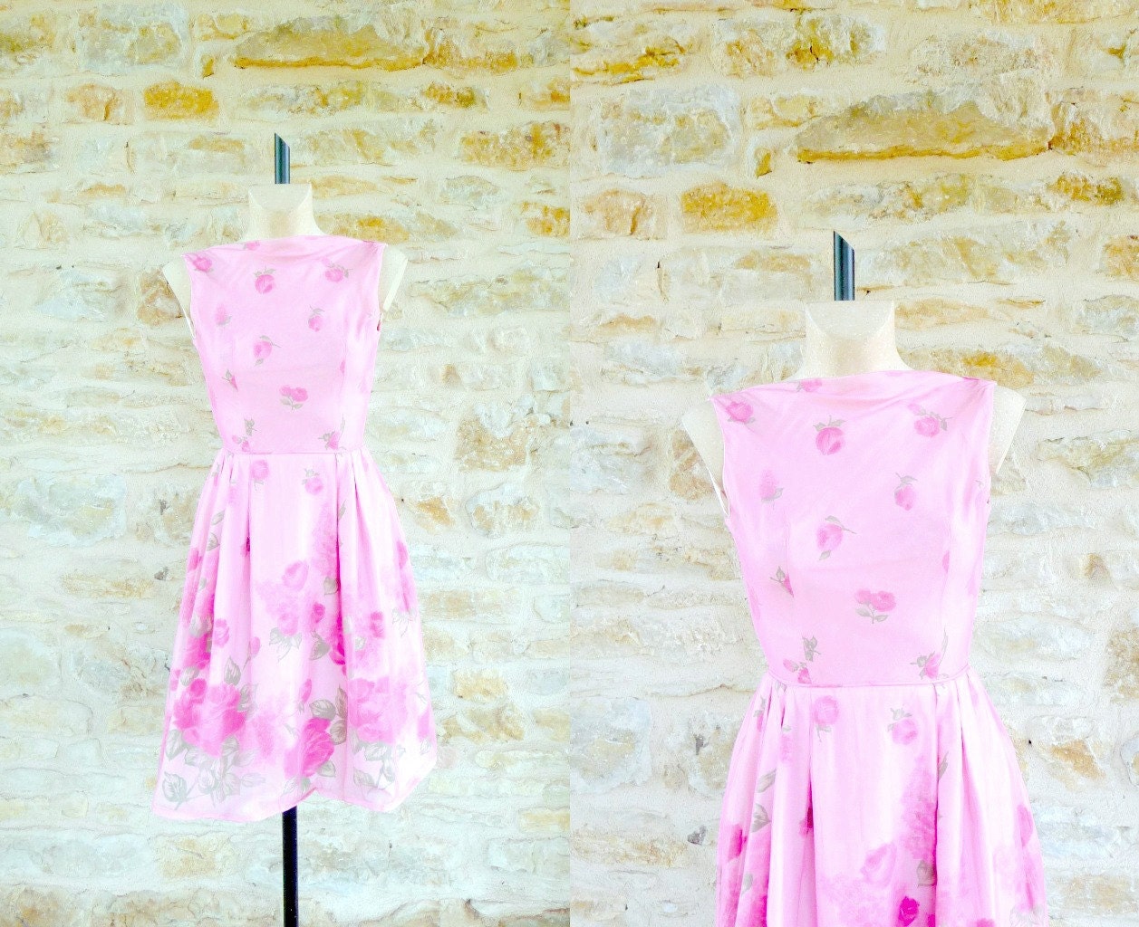 Robe Rose Garden Party Vintage 1960 / Taille XS S