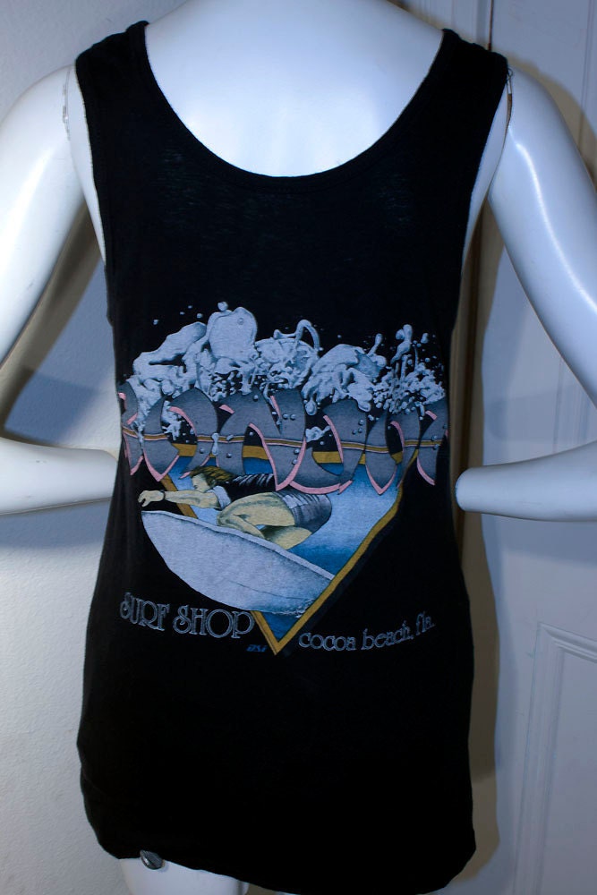 1980's RON JON surf shop Cocoa Beach FL surfer wave hawaiian island outdoor aloha sports vacation summer hipster long tank top shirt sz S/M