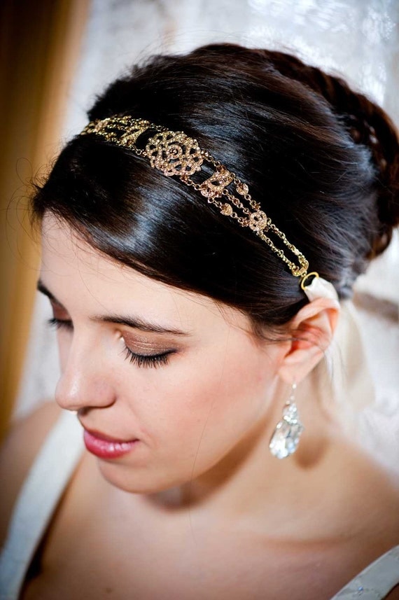 Michelle - Petite Vintage style Jeweled Ribbon Headband