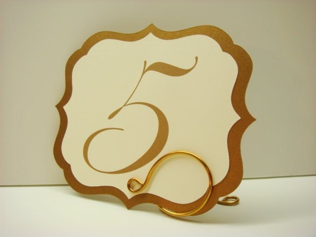 Wedding Table Numbers Shimmery Backing in my Elegant Layered Design Shimmery Antique Gold, Shimmery Silver, Shimmery Bronze, Shimmery  Gold