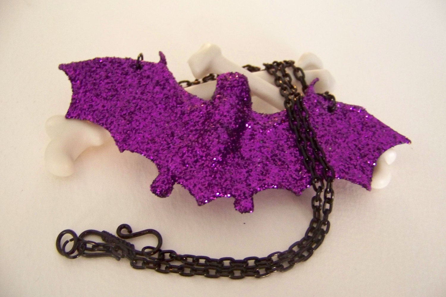Purple Glitter Bat Necklace