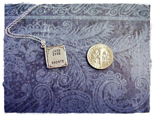 Tiny Jane Eyre by Charlotte Brontë Literary Book Charm Necklace in Sterling Silver with a Delicate 18" Sterling Silver Cable Chain