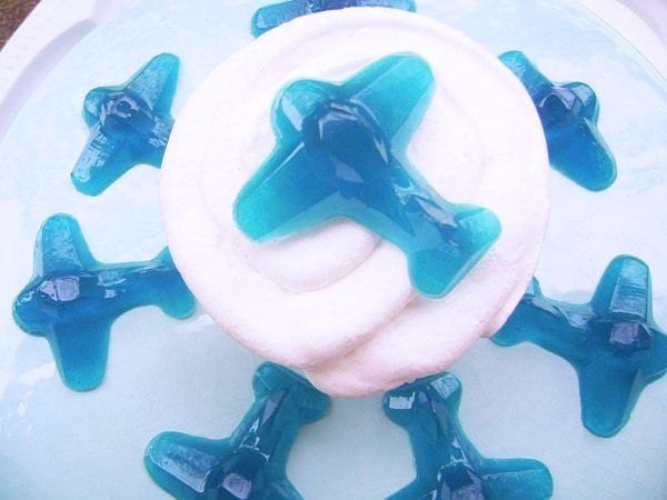 Blue Airplane Gummy Cupcake Toppers Aircraft Flight Candy