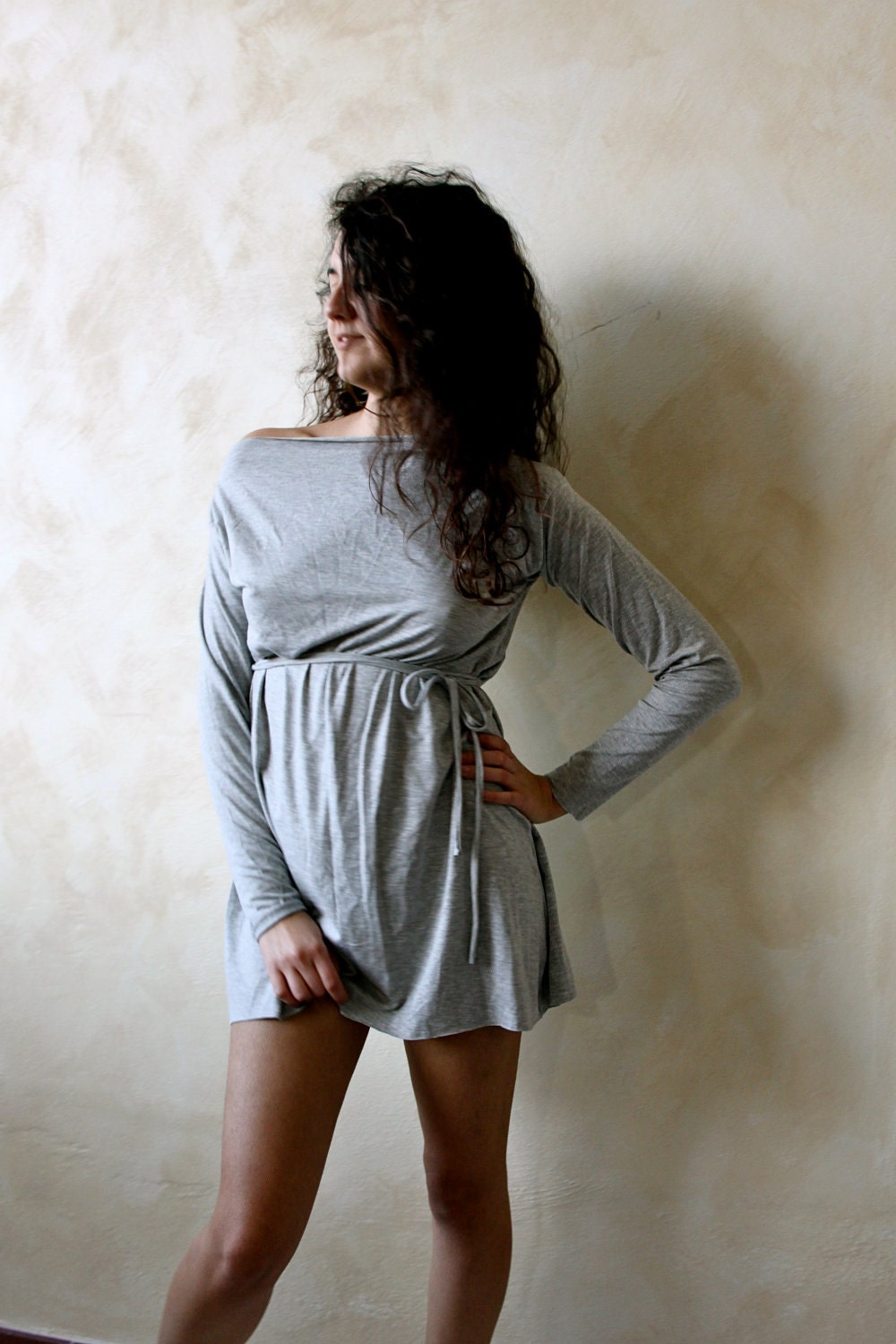 Long sleeved jersey tunic sweatshirt - custom made women's long top -