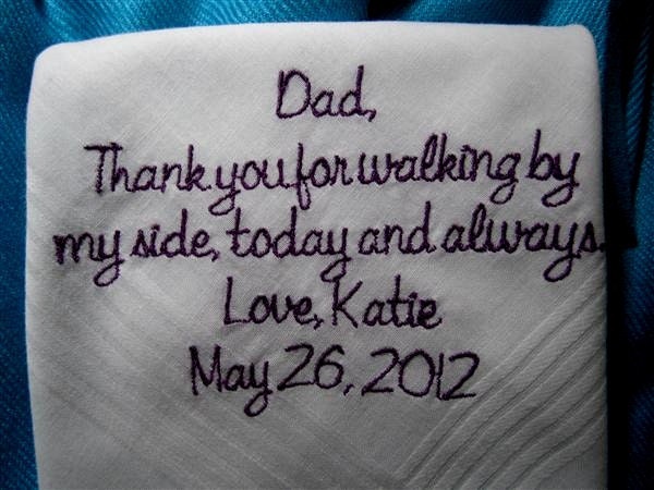 For a Bride's Father, a gift hankerchief to the men in her life on her Wedding Day, with gifting envelop, an heirloom quality handkerchief