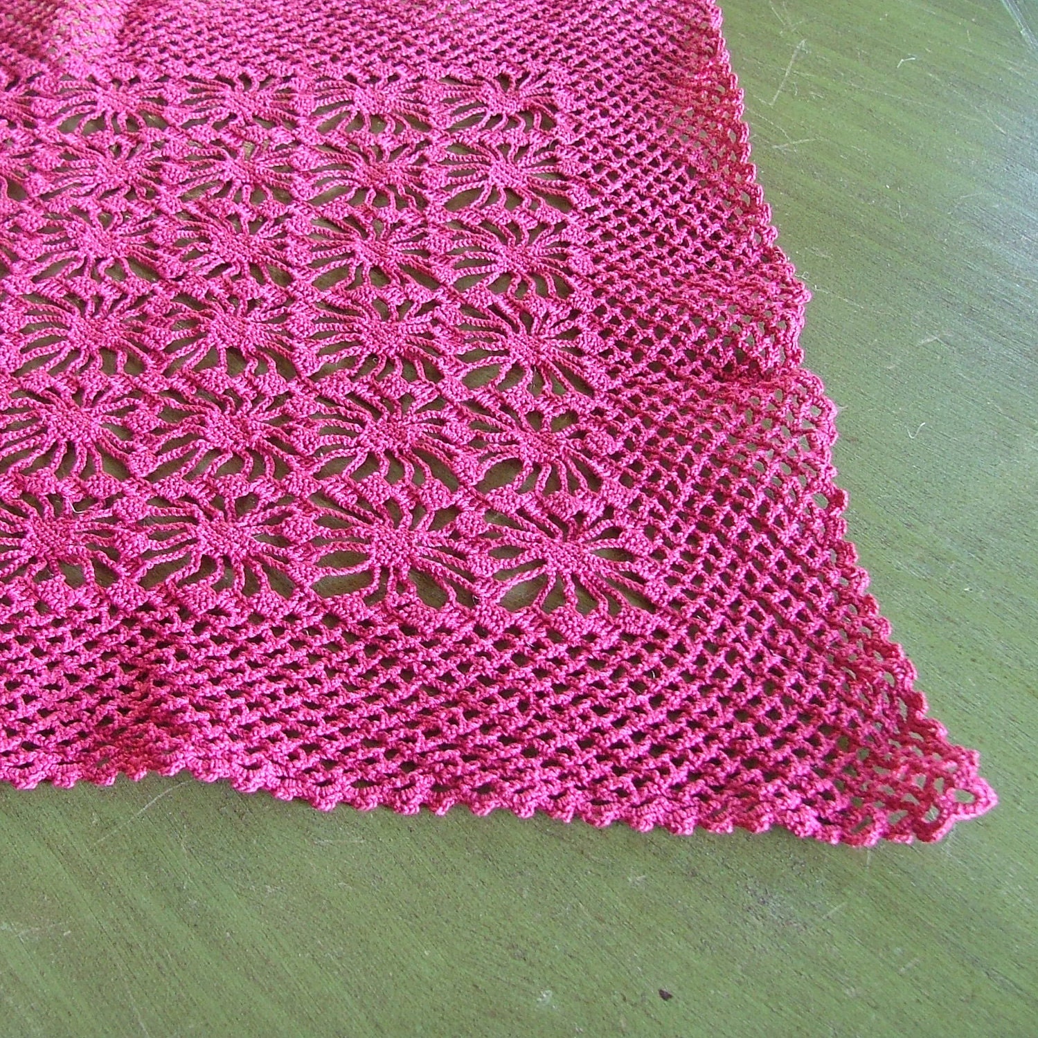 Newly Dyed Fuschia Square Portuguese Doily