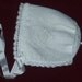 WHITE Linen Magic HANKY BONNET Hand Crochet Lace Converts to Wedding Handkerchief Embroidered with White Cross
