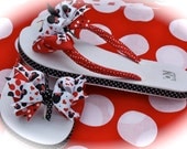 Custom Boutique Girls Toddler Disney Summer Spring Vacation Red and Black MINNIE MICKEY MOUSE Ribbon Flip Flops  FrEe Shipping