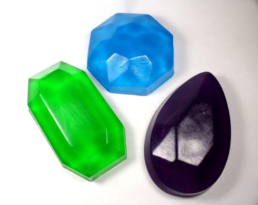 3 Gemstone Soaps - jewelry, gems, bling, diamond, sapphire, ruby, party favor, mothers day, mother's day