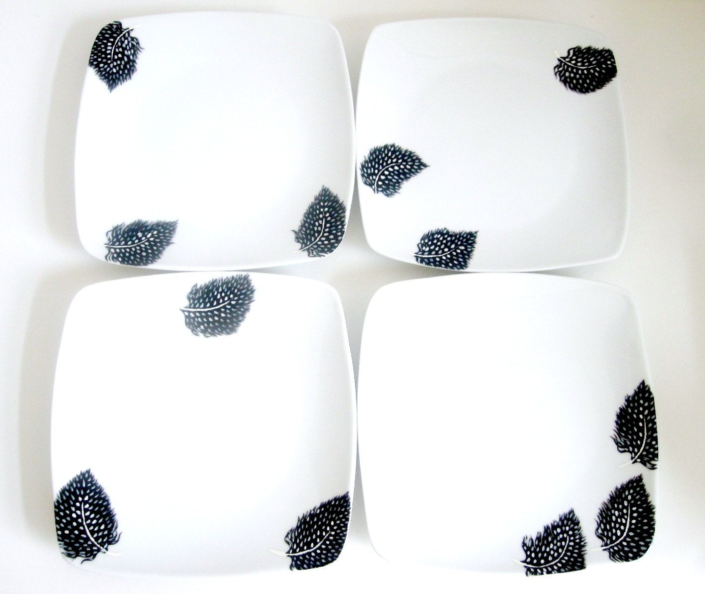 4 Spotted Feathers Painted Small Plates