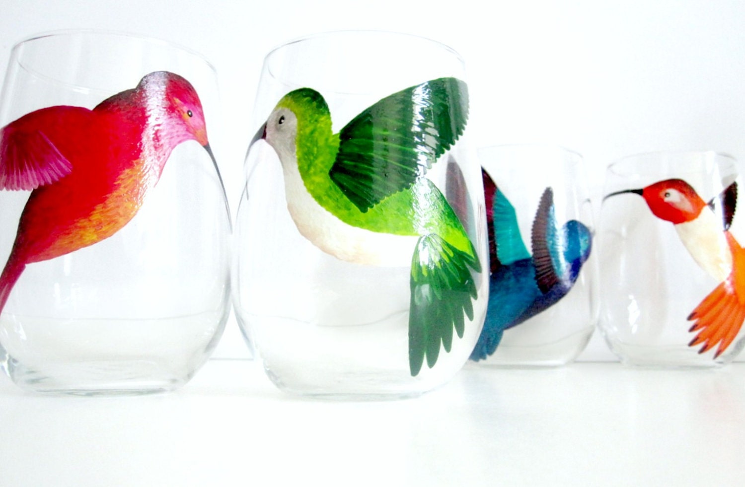 Hummingbird Party Stemless Wine Glasses- Set of 4
