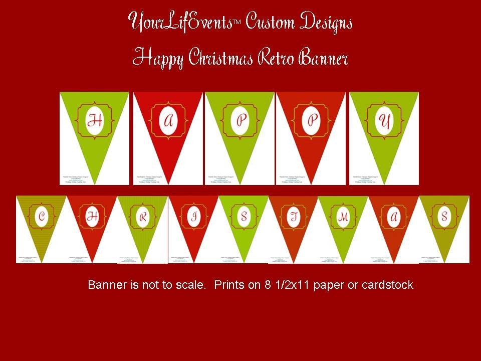 Happy Christmas Retro Pennant Banner DIY PRINTABLE - Instant Download Il_170x135
