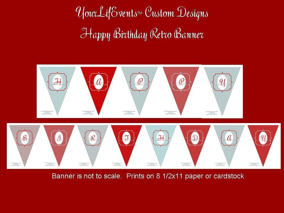 Retro Birthday Party - Instant Download DIY Printable Birthday PENNANT BANNER Il_570xn
