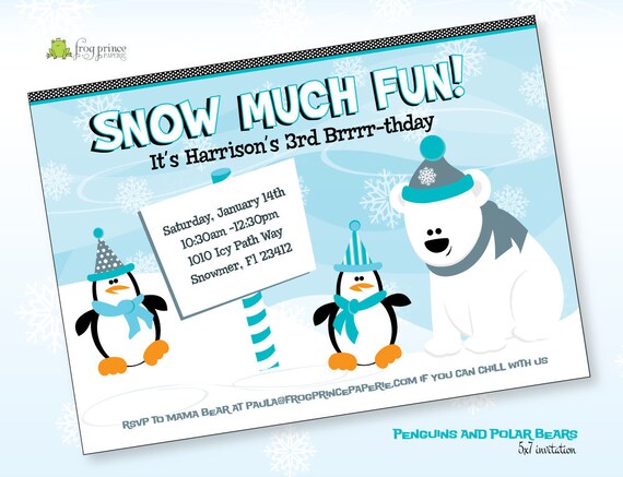 Polar Bear and Penguins Custom Printable Birthday Invitation Il_570xn