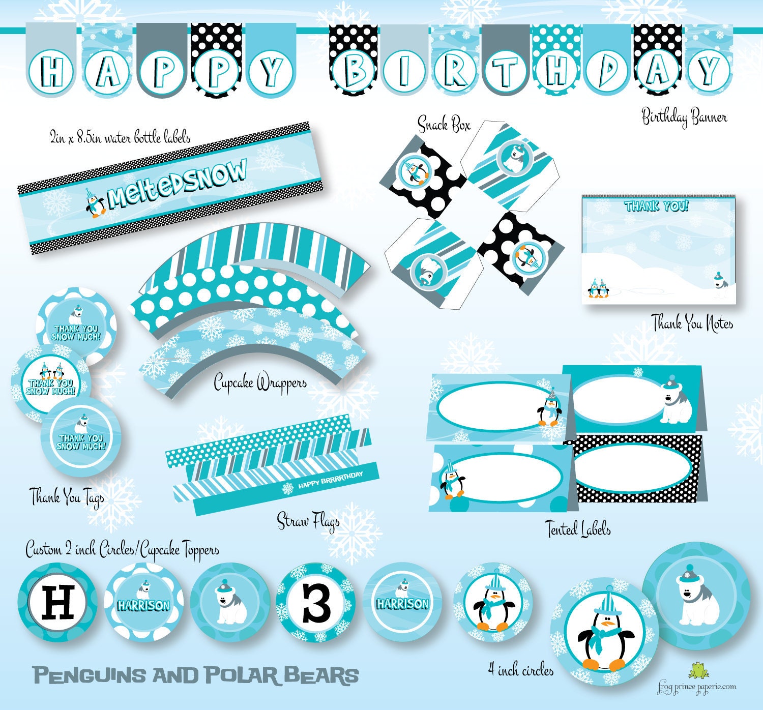 Polar Bear and Penguins Custom Printable Birthday Party Il_570xn