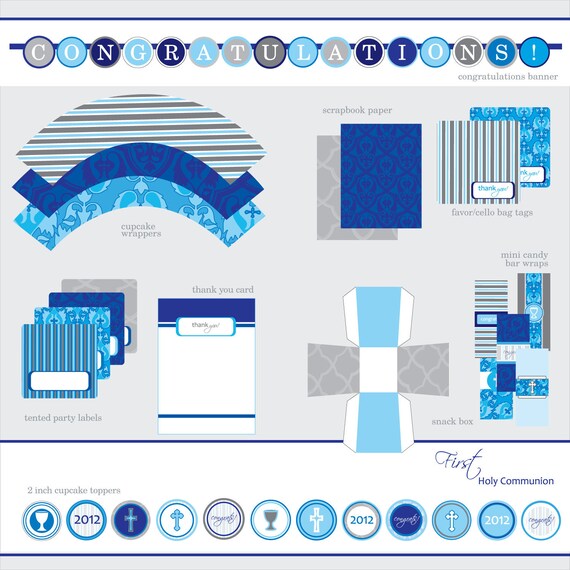 Boys First Communion DIY Printable Party - Blue Il_570xn
