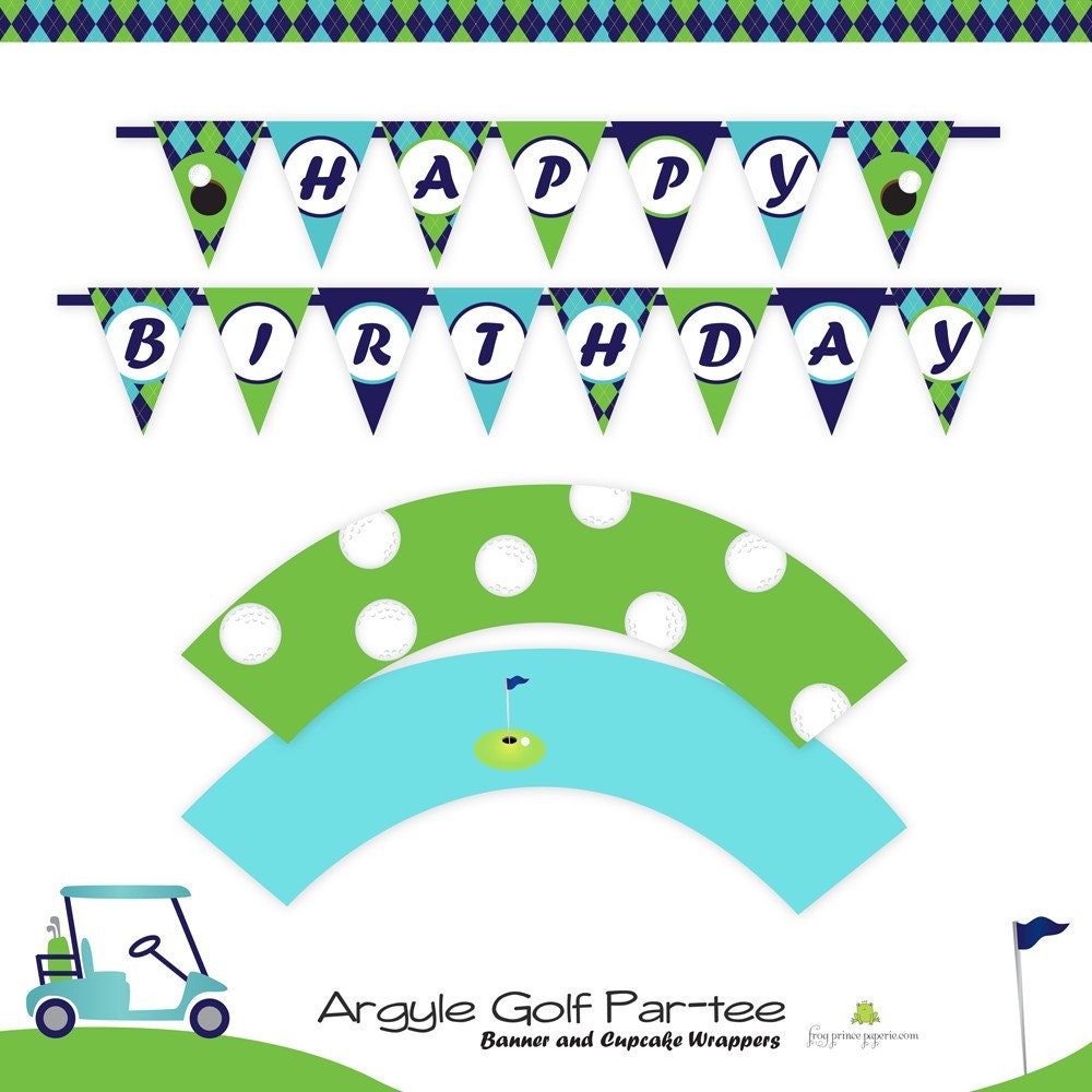 Golf Birthday Argyle Custom Printable Party - DIY
