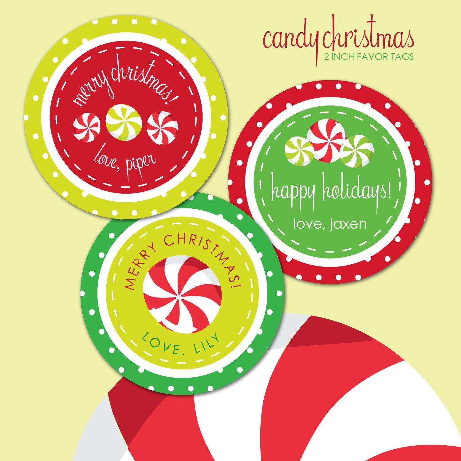 Peppermint Christmas and Holiday Custom Treat Tag / Gift Tag - Printable